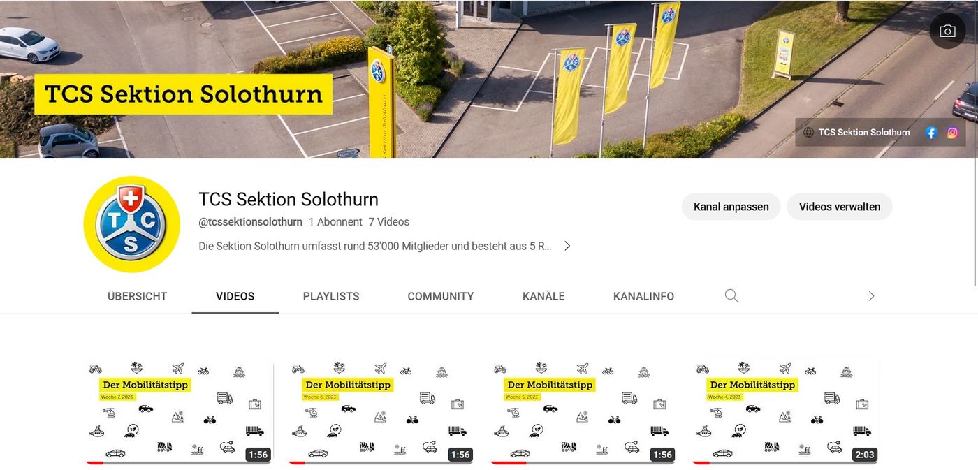 YouTube Kanal - TCS Sektion Solothurn