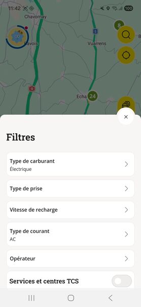 Filtrer l'affichage par type de connecteur, vitesse de recharge, etc.