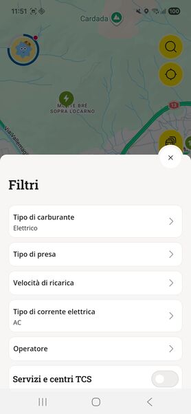 Filtrare la visualizzazione per tipo di connettore, velocità di ricarica ecc. L'app memorizza le vostre preferenze.