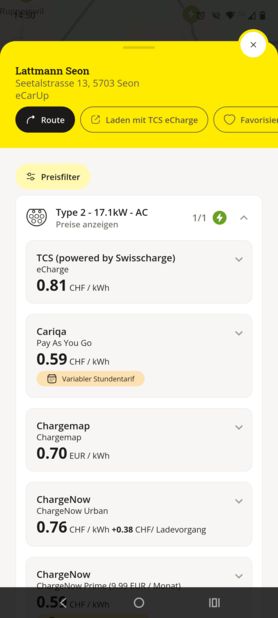Detailansicht Ladestation mit Preisen