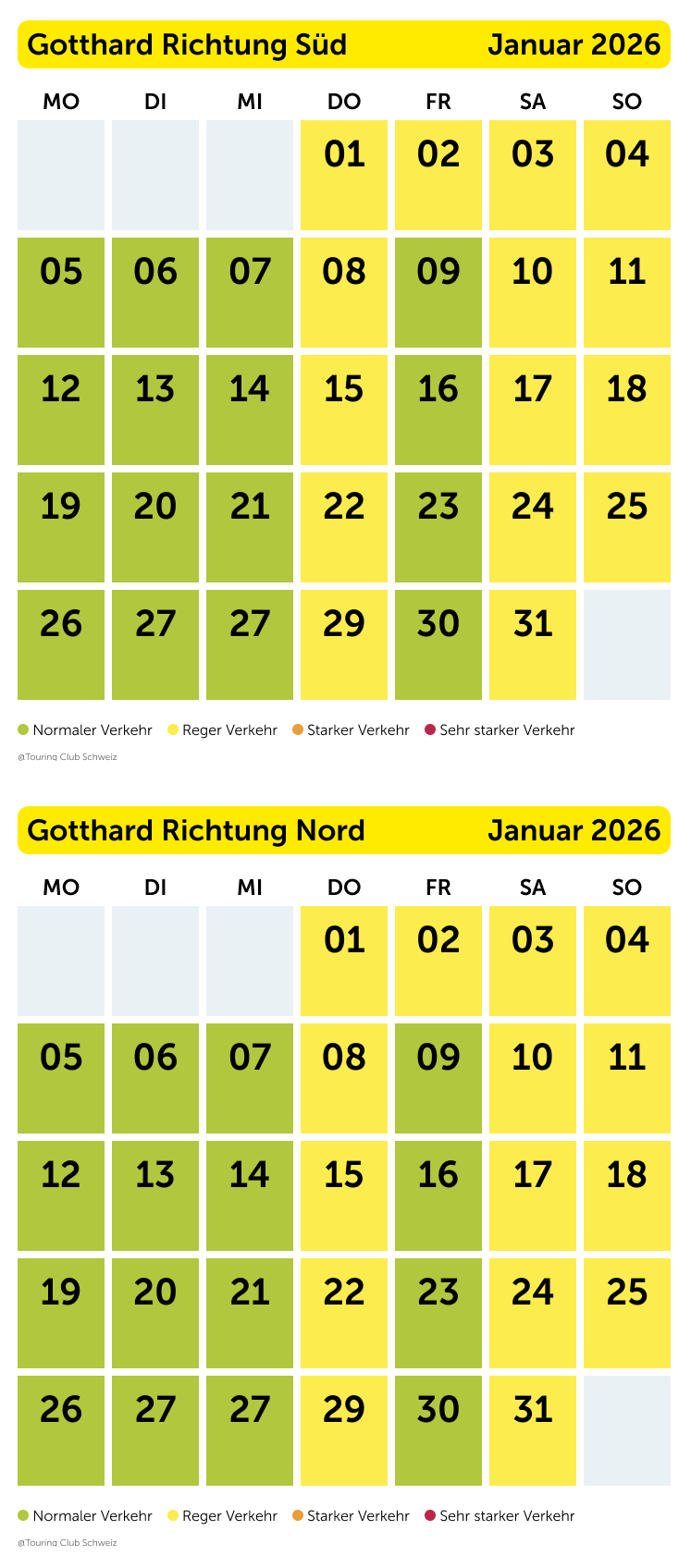 Stauprognose Gotthard Januar 2026