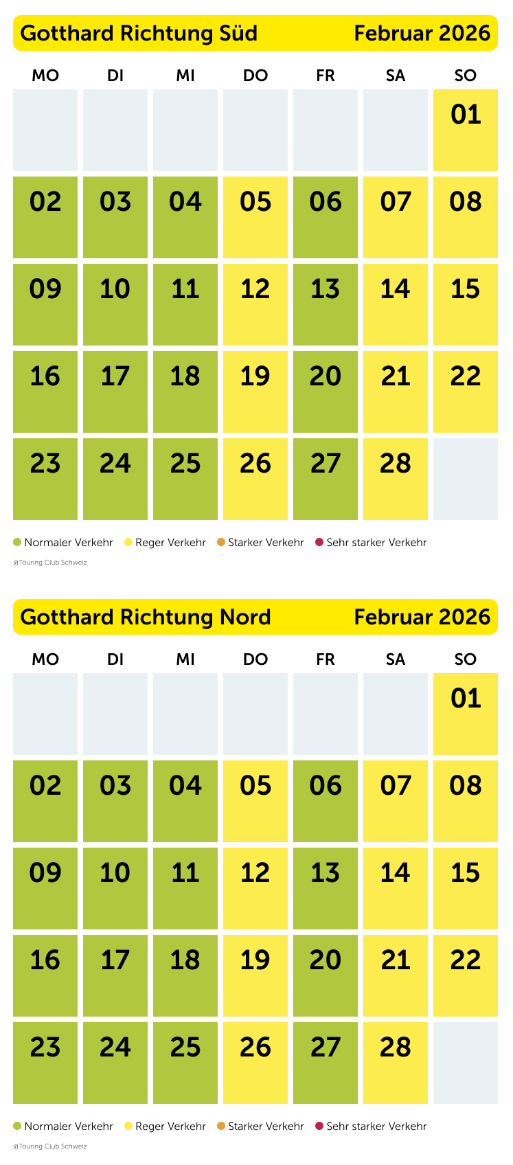 Stauprognose Gotthard Februar 2026