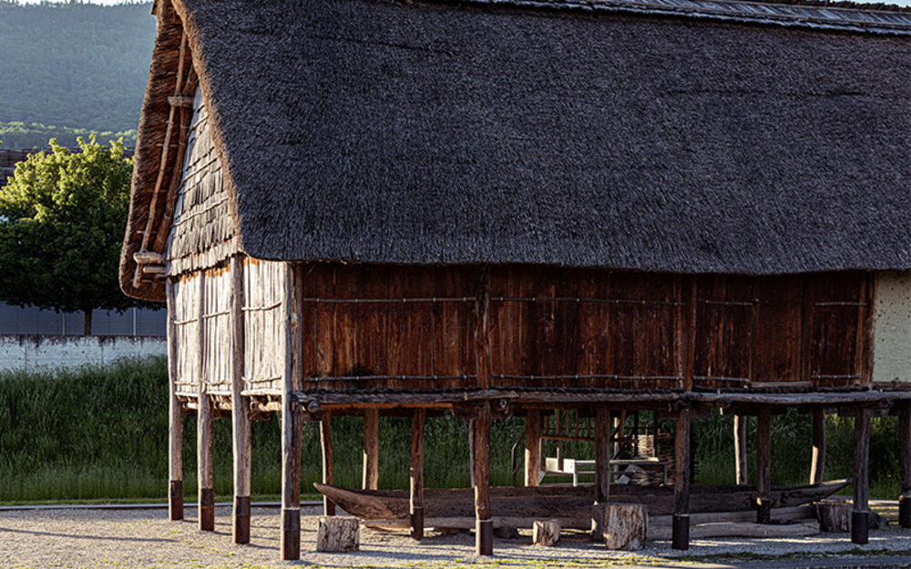 Reconstitution d'une maison de la fin de l'âge du bronze © Laténium