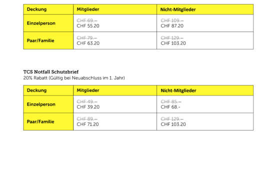Preisliste TCS Produkte