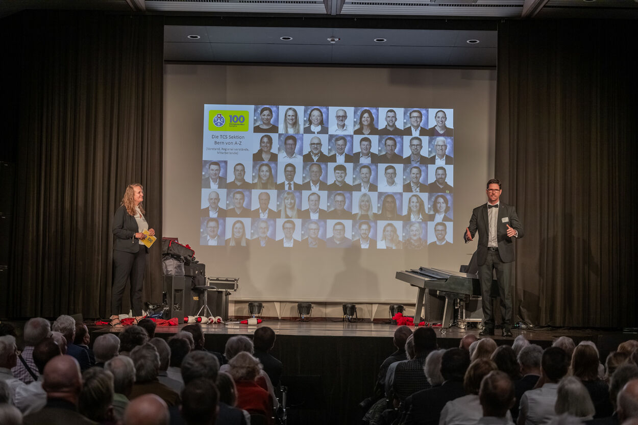 Sibylle Plüss-Zürcher und Lars Guggisberg an der Jubiläumsfeier 100 Jahre TCS Sektion Bern