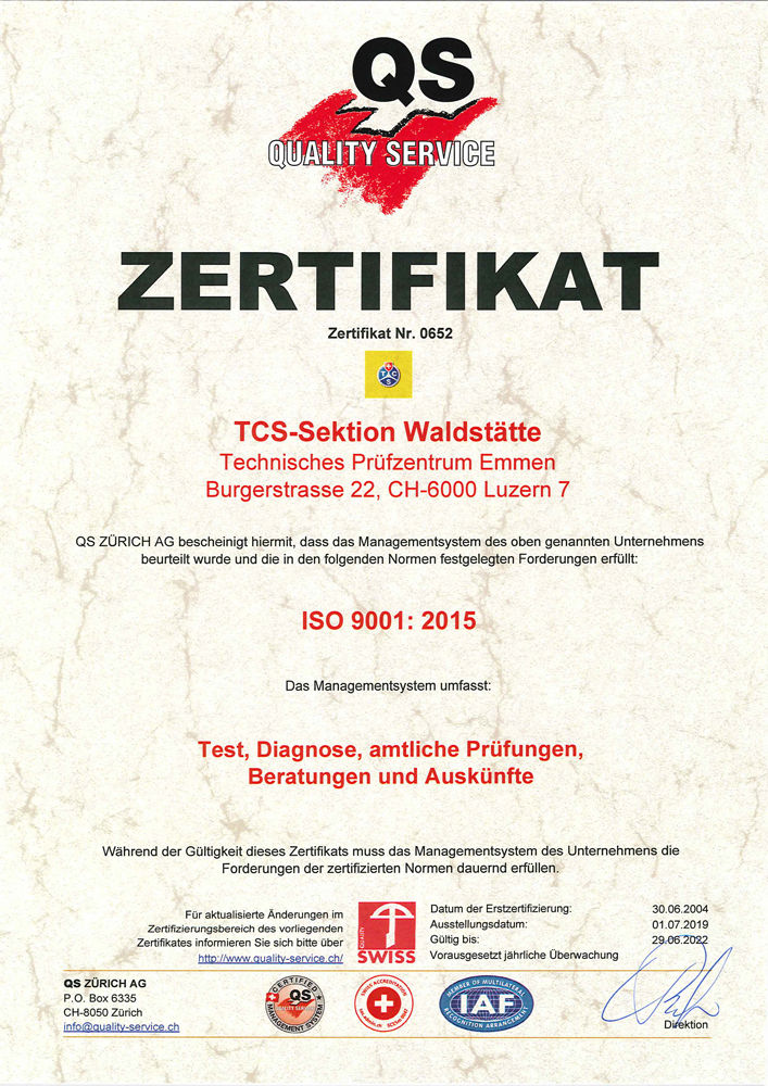 ISO Zertifikat TCS-Sektion Waldstätte