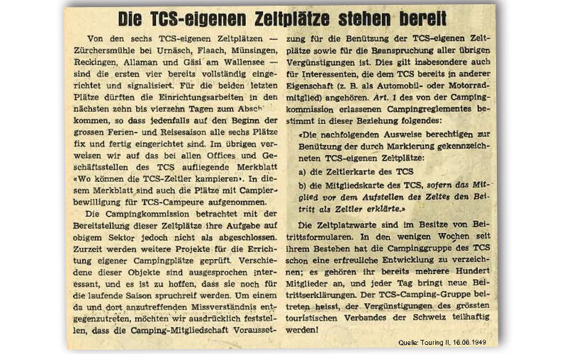 6 TCS Zeltplätze stehen bereit