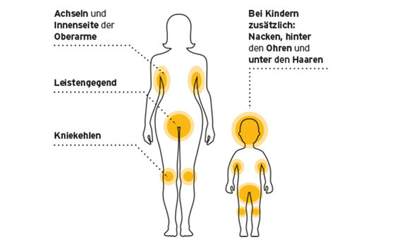 Bevorzugte Körperstellen von Zecken: