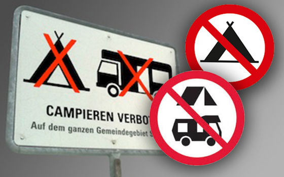 Différents panneaux d'interdiction du caming