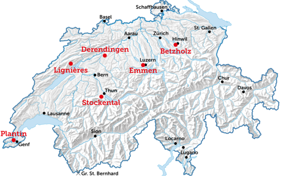 Standorte auf Schweizerkarte von TCS Training