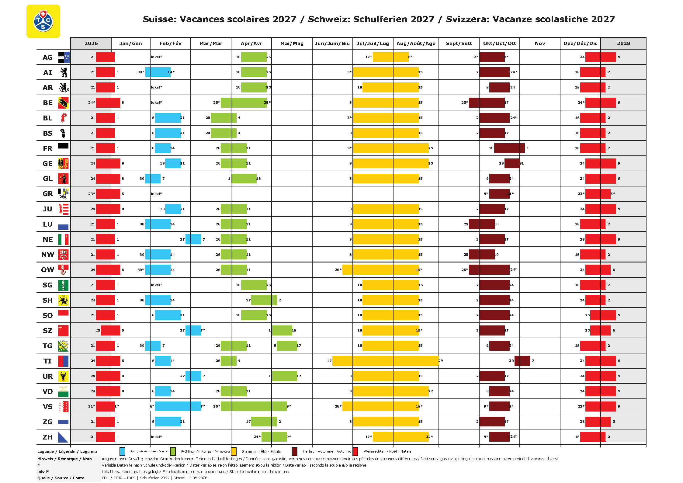 Schulferien Schweiz 2027