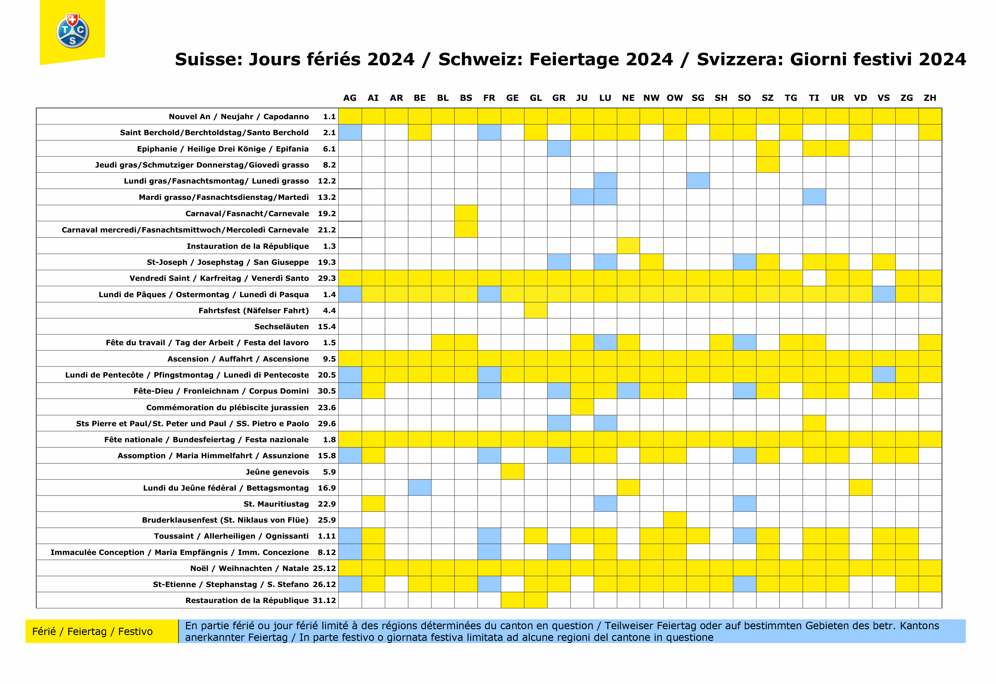 Vacanze scolastiche e festività in Svizzera 20242025 TCS Svizzero