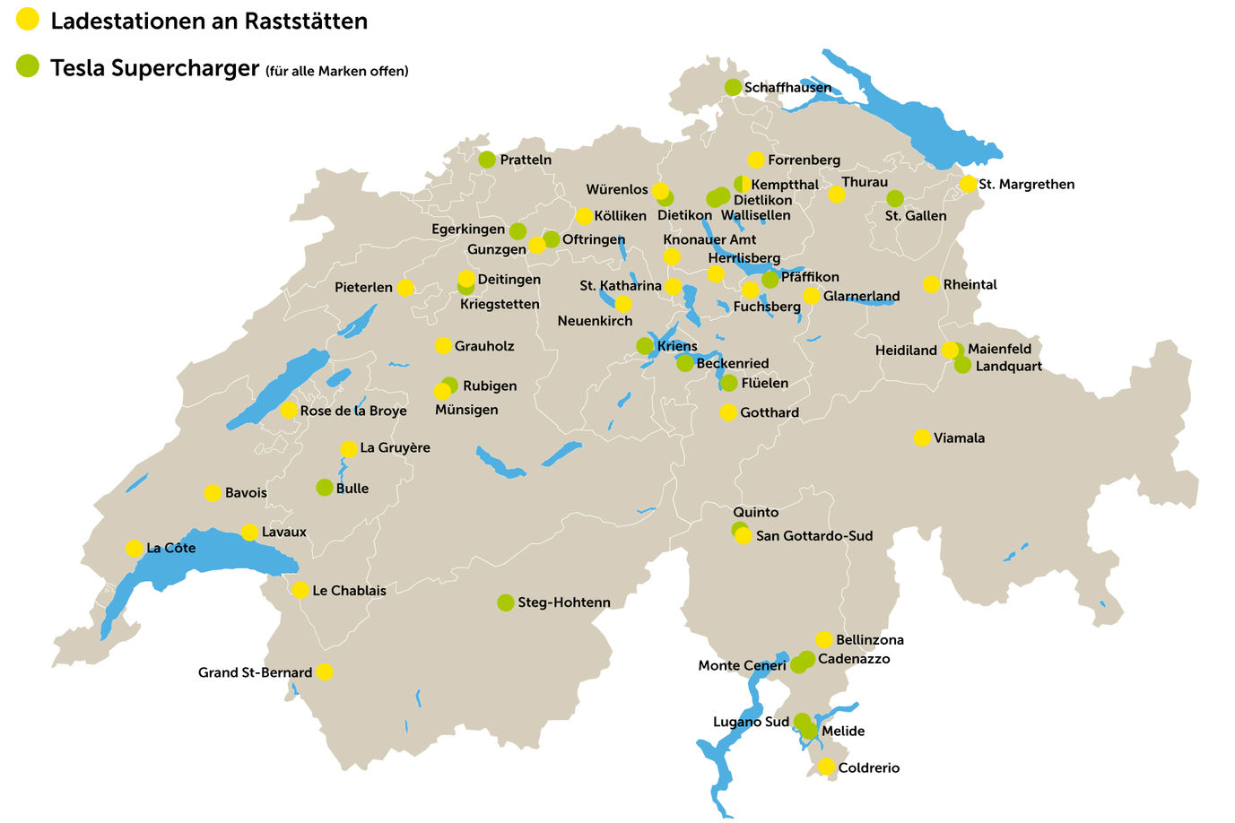 Schnellladestationen Schweiz Karte