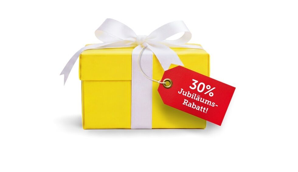 Geschenk mit rotem 30% Rabatt-Schild.