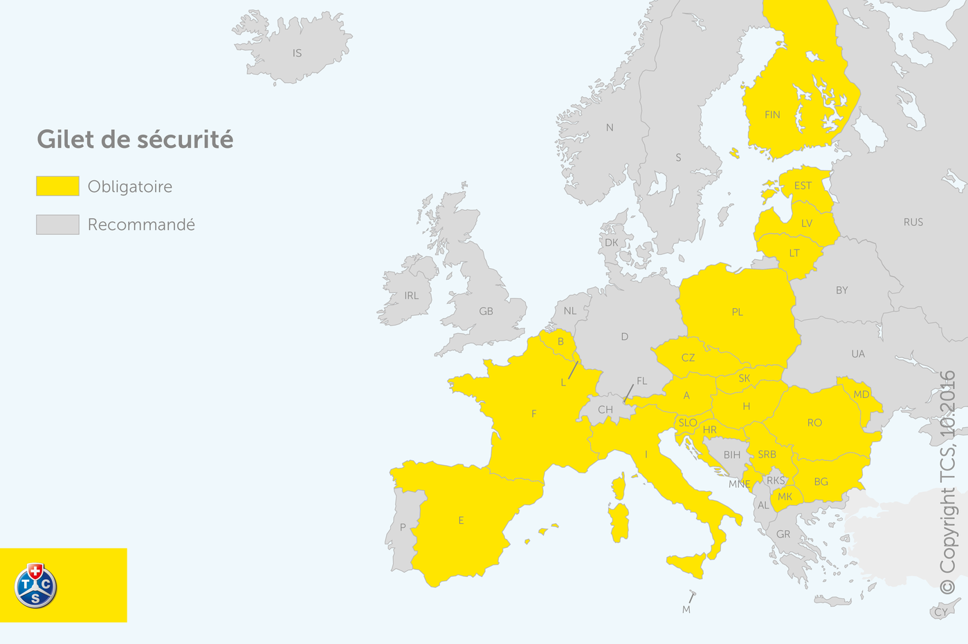 Vue d'ensemble de la loi concernant les gilets de sécurité en Europe