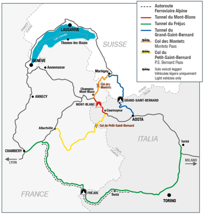 Alternativrouten des Mont-Blanc-Tunnel