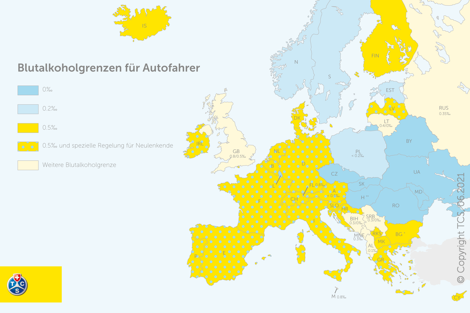 Blutalkoholgrenzen für Autofahrer