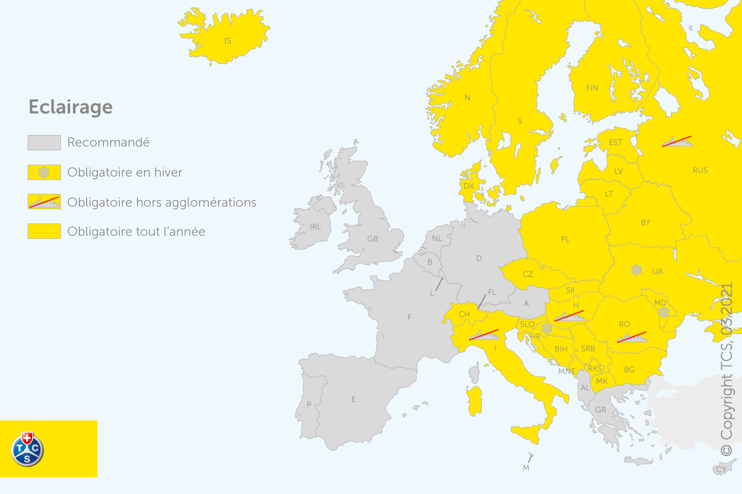 Feux de jour : Vue s'ensemble des prescriptions en Europe