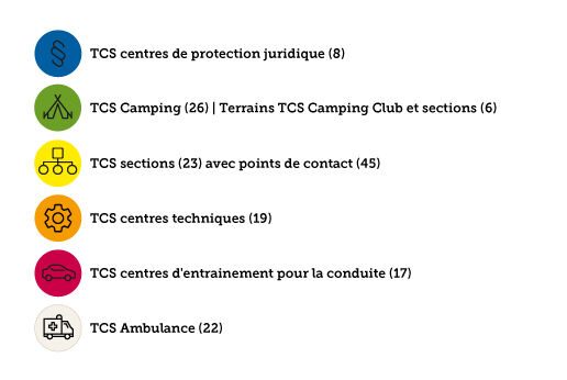 Légende sites TCS en Suisse Légende sites TCS en Suisse