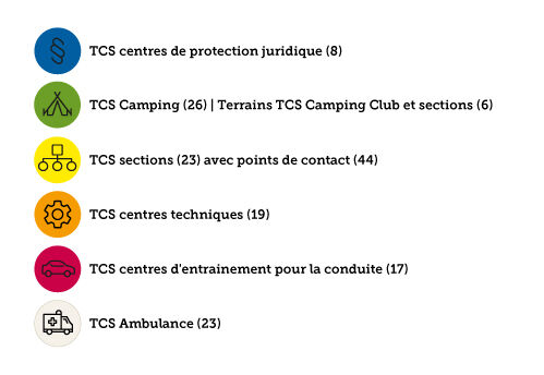 Légende sites TCS en Suisse