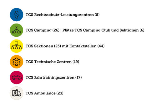 Legende TCS-Standorte Schweiz