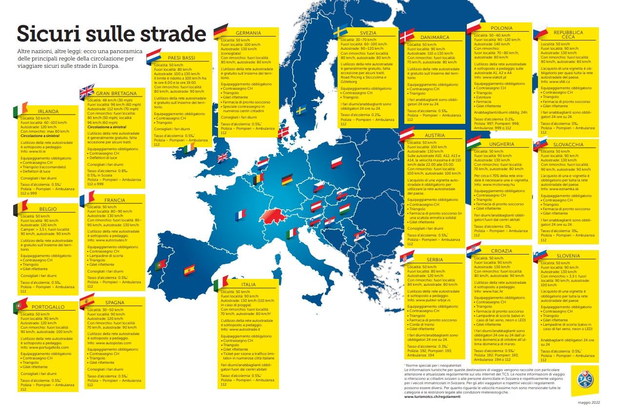 Mappa dell'Europa con gli equipaggiamenti obbligatori da trasportare in auto