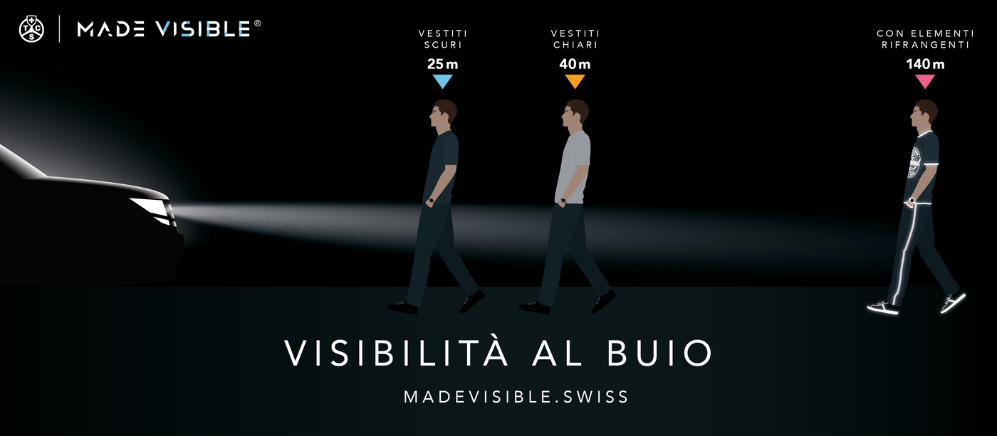 visibilita al buio pedoni ciclista sicurezza