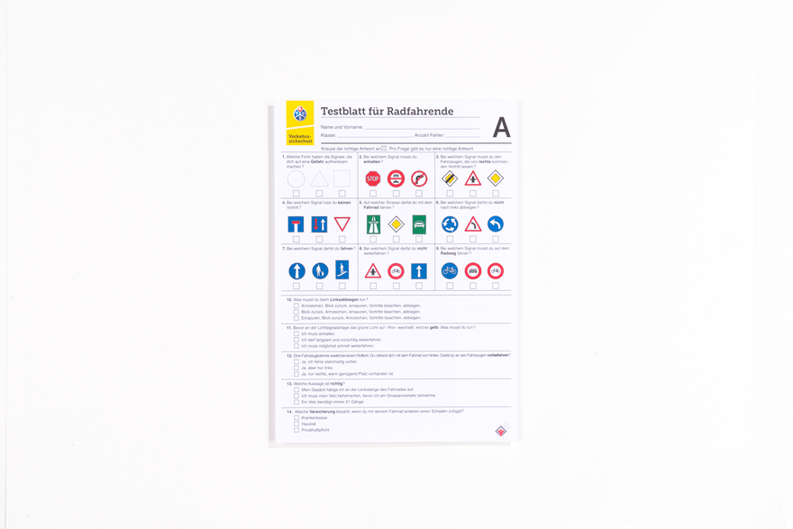 Testblatt für Velofahrer A (6-10 Jahre)
